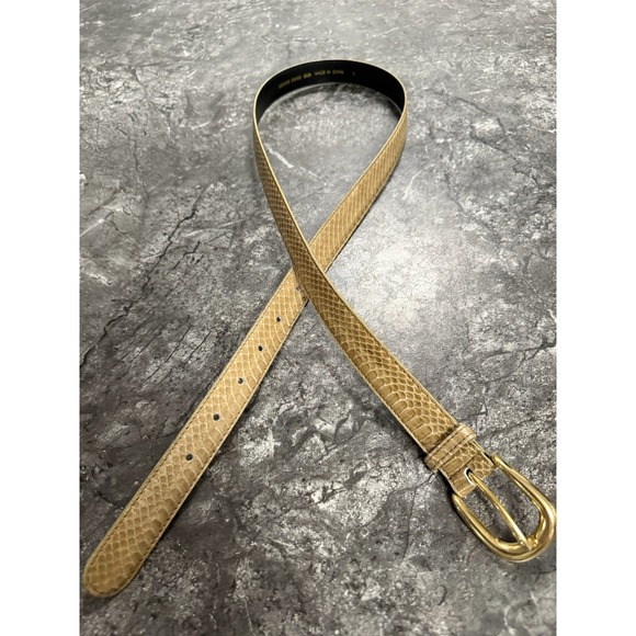Genuine Snake Skin Belt Womens 1/2 Inch Belt Gold Buckle Beige Sz L - Picture 2 of 5